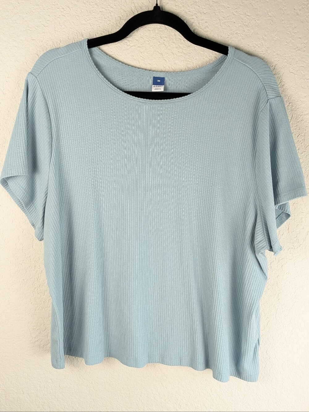 Old Navy Rib Knit T-shirt 3X Light Blue Short Sleeve Scalloped Neckline Casual